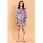 Sheer Floral Short Dress Long Sleeves - Lilac