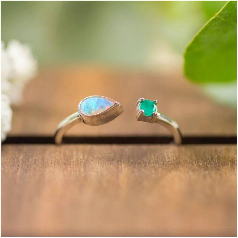 Spirit of Island Silber Ring Opal trifft Smaragd |Geburtsstein Mai & Oktober