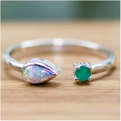 Spirit of Island Silber Ring Opal trifft Smaragd |Geburtsstein Mai & Oktober