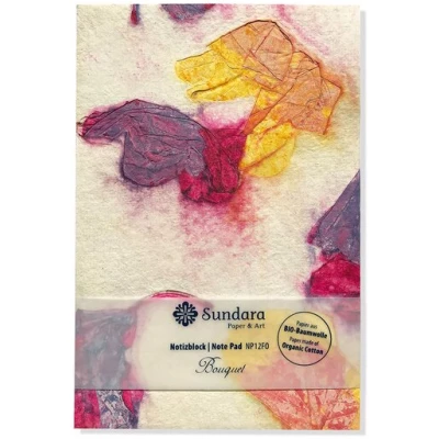 Sundara Notizblock "Bouquet" - handgeschöpftes Recycling Biobaumwoll-Papier, Pink/Orange