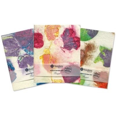 Sundara Notizbuch "Bouquet" - handgeschöpftes Recycling Biobaumwoll-Papier, Grün/Violett