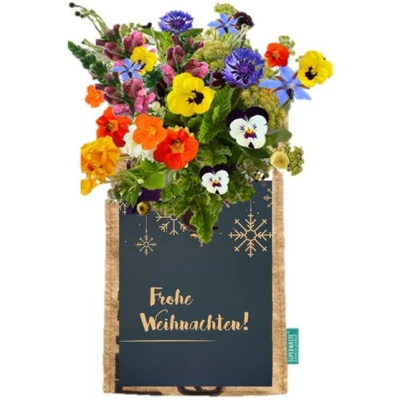 SuperWaste Grußkarte mit Let it grow - Hängegarten- essbare Blumen - Fairtrade Upcycling