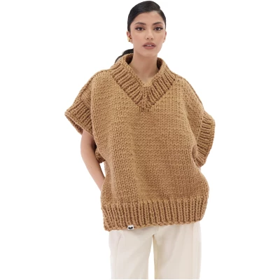 V-neck Poncho Sweater - Camel