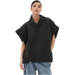 V-neck Poncho Sweater - Dark Grey