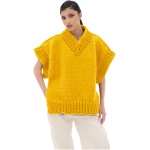V-neck Poncho Sweater - Yellow