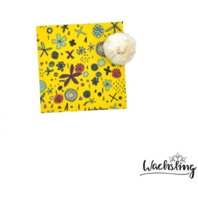 Wachsling 2er Set Handgemachte Bienenwachstücher klein Blumenwiese Gelb