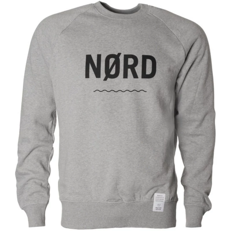 Waterkoog Sweatshirt "NØRD", grau meliert, schwarzer Print, Biobaumwolle
