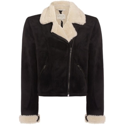 Will's Vegan Shop Recycelte Vegane Shearling Bomberjacke in schwarz