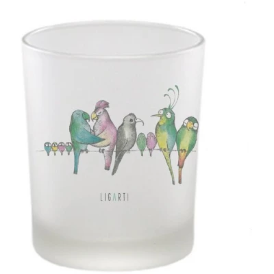 Windlicht "Vogelparade" von LIGARTI | handbedrucktes Teelicht | Kerzenhalter | Kerzenglas