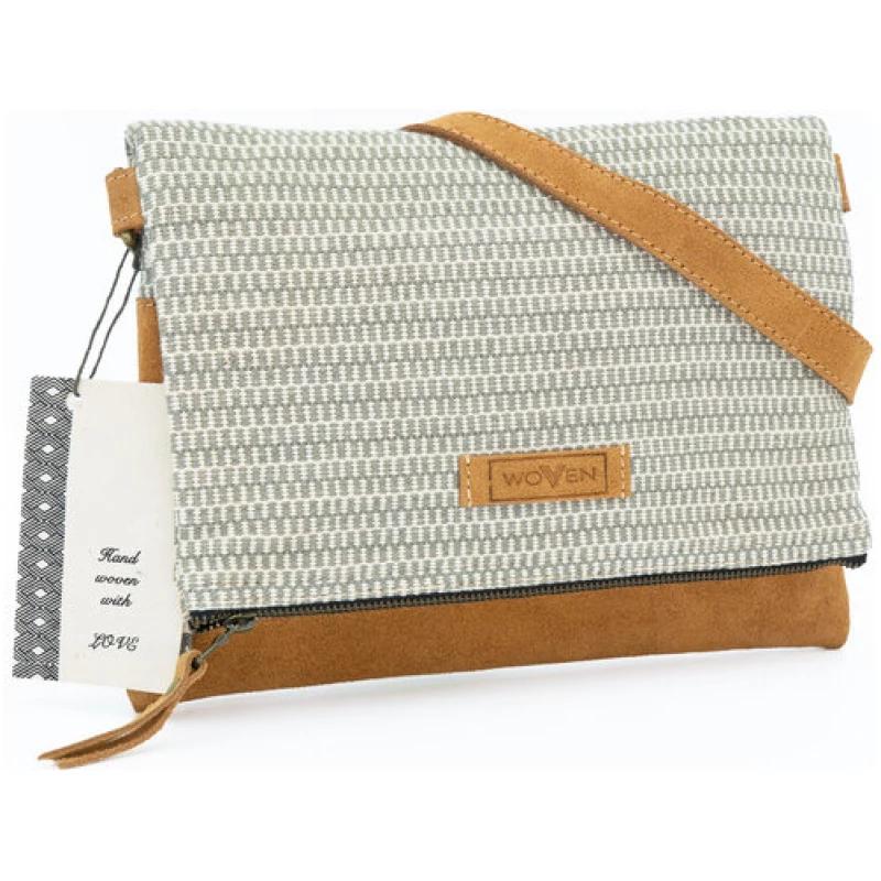 Woven Damen Tasche Fold Bag/Umhängetasche Baumwolle & Leder offwhite/grau