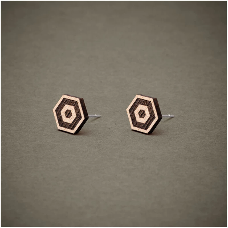 feinformart Ohrstecker / Ohrring aus Holz "Hexagon1" 9mm