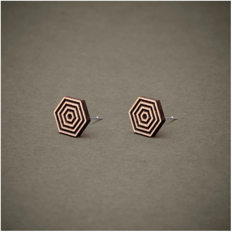 feinformart Ohrstecker / Ohrring aus Holz "Hexagon2" 9mm