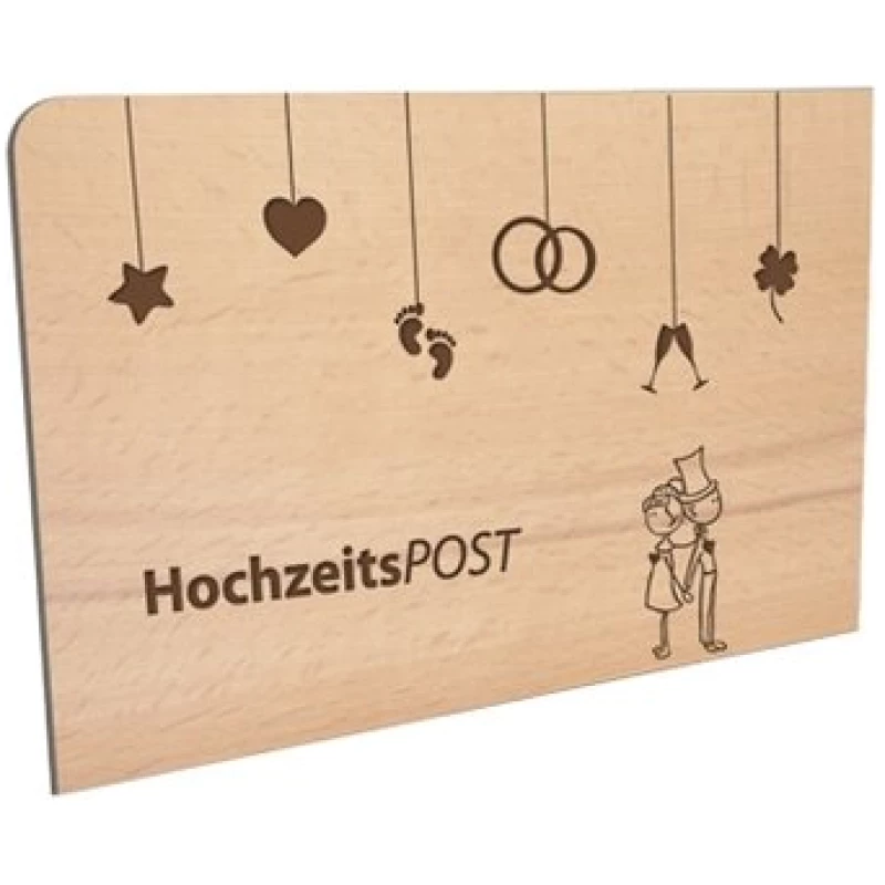 holzpost Hochzeits-Postkarte aus Holz