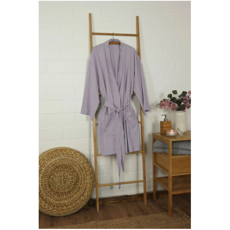 jilda-tex Damen Bademantel / Kimono 100% Bio-Baumwolle Knitterlook Made in Green Unisex