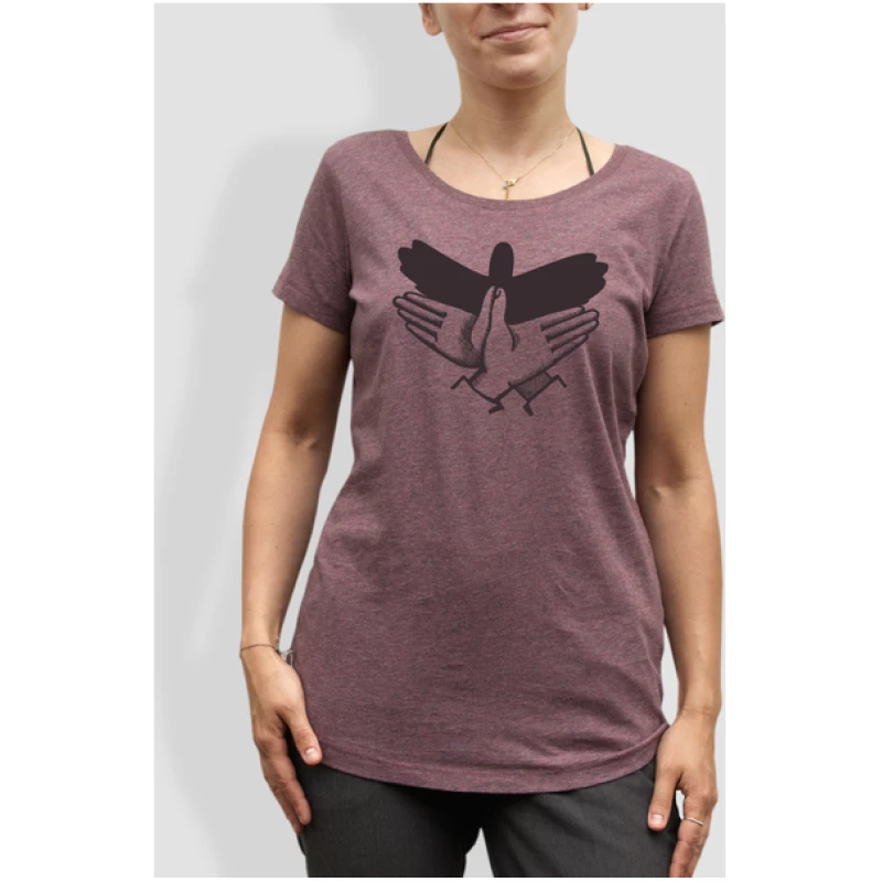 little kiwi Damen T-Shirt, "Schattenvogel", Black Heather Cranberry