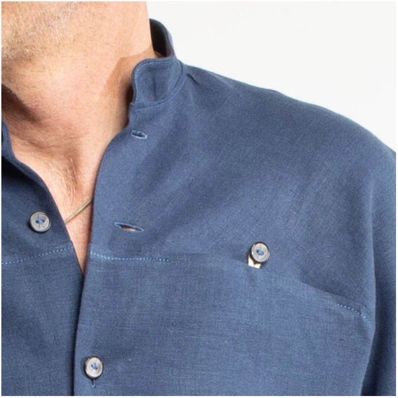 nahtur-design Leinenhemd mit Stehkragen und Raglanärmel, blau