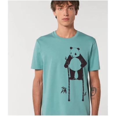 päfjes Pow Panda auf Stelzen - Fair Wear Bio Männer T-Shirt - Teal Monstera