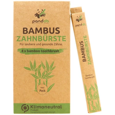 pandoo 4er Vorteilspackung - Bambus Zahnbürste - vegan & umweltfreundlich