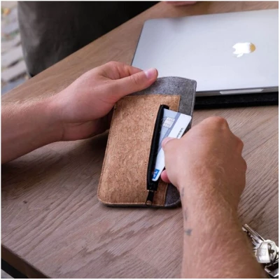 smukbird Handytasche mit Kartenfach für OnePlus | aus Filz und Bio-Baumwolle | Modell ZIP