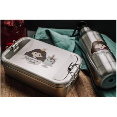 tindobo Edelstahl SET Lunchbox & Trinkflasche Prinzessin (Braun)