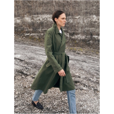 Canvas Linen Trench in Hunter Green