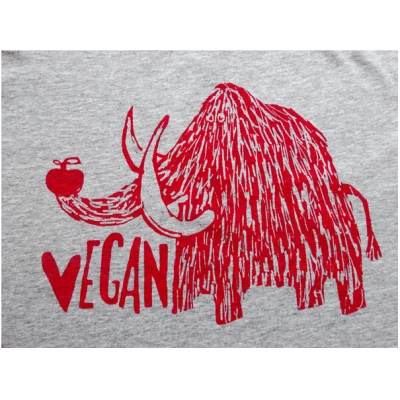 Cherry Bomb Vegan Mammut. Männer T-Shirt, faire Biobaumwolle, grau. Handsiebdruck