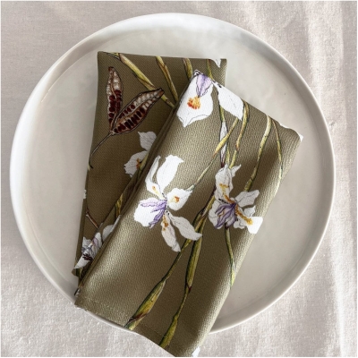 Floral Cloth Napkins (Set of 2) - Green Irises
