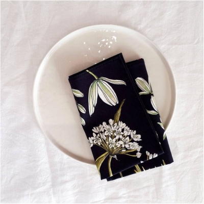 Floral Cloth Napkins (Set of 2) - Greenery on Black