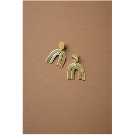 Jyoti - Fair Works Goldene Ohrringe Khushee aus Messing im Regenbogen Motiv