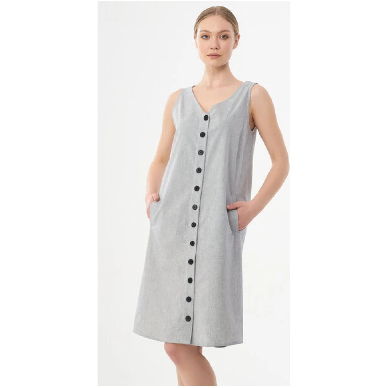 ORGANICATION Geknöpftes Kleid aus Bio-Baumwolle mit Streifenmuster