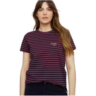 People Tree Damen-T-Shirt "Happy Embroidered Stripe Tee"