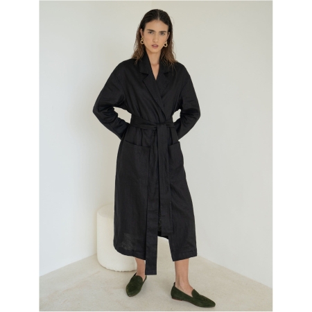 Relaxed-fit Linen Trench Coat in Black