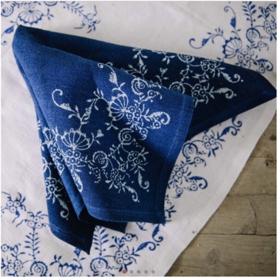 Servus am Marktplatz Blaudruck Servietten aus Leinen, 2er-Set