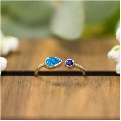Spirit of Island 925 Sterling Silber Ring | Opal & blauer Saphir