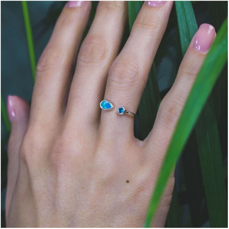 Spirit of Island 925 Sterling Silber Ring | Opal & blauer Saphir