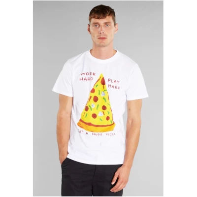T-Shirt Stockholm Work Hard Pizza Weiss