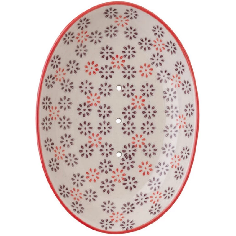 TRANQUILLO Ovale Seifenschale aus Steinzeug mit bunten Mustern 14 cm