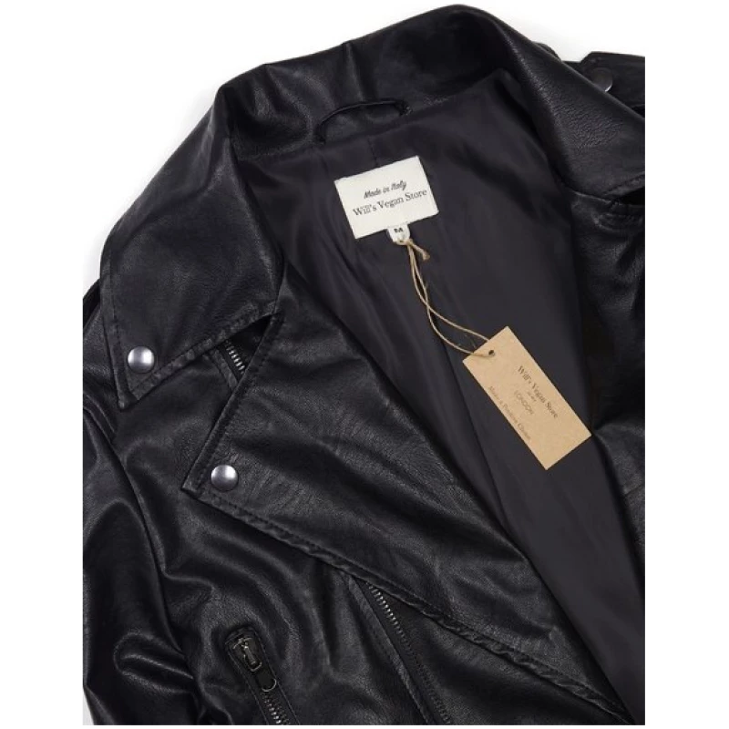 Will's Vegan Shop Biker-Jacke aus schwarzem veganem Nappa für Herren