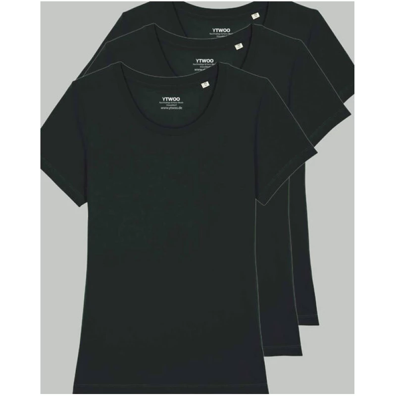 YTWOO 3er Pack Basic T-Shirt Damen Schwarz, Bio-Baumwolle