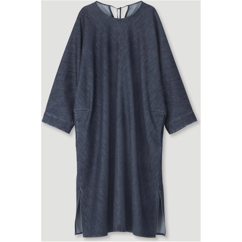 hessnatur Damen WUNDERKIND X HESSNATUR Oversize Denim-Kleid mit Kapok - blau - Größe M