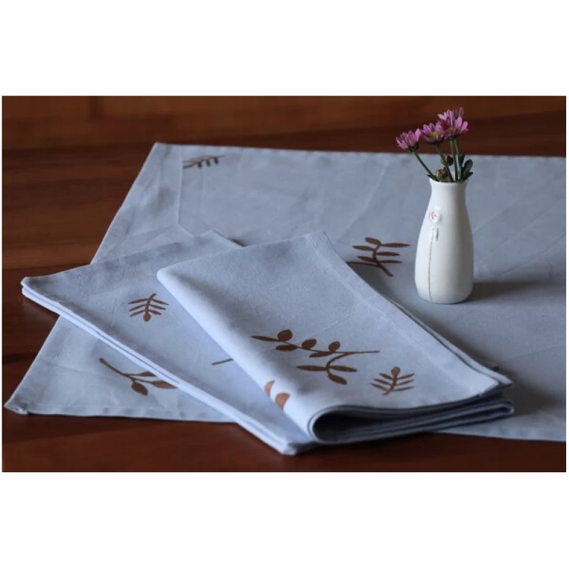 luscinia Stoffserviette und Stofftasche "Braune Blumen" handbedruckt