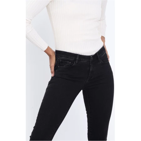 Dawn Damen vegan Jeans Mid Sun Slim Comfort Stretch Basic Black Denim