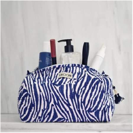 KIKOONI handgefertigte Kosmetiktasche "Blue Zebra"