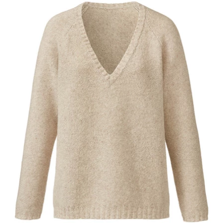 Pullover mit V-Ausschnitt aus Bio-Wolle, naturweiß
