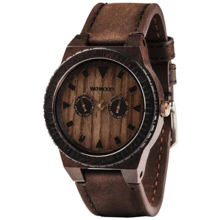 WEWOOD Holz-Armbanduhr LEO LEATHER CHOCOLATE | 100% hautverträglich
