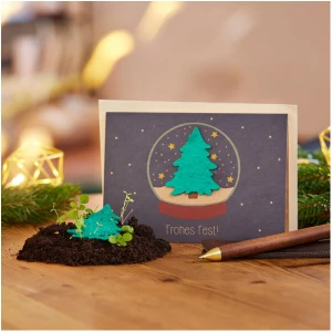 Die Stadtgärtner Nachhaltige Weihnachtskarte zum Einpflanzen mit Schneekugel-Motiv inkl. Umschlag | Grußkarte Weihnachten mit Saatgut | Weihnachtsgrußkarte zum Verschenken | Klappkarte mit Aufschrift Frohes Fest