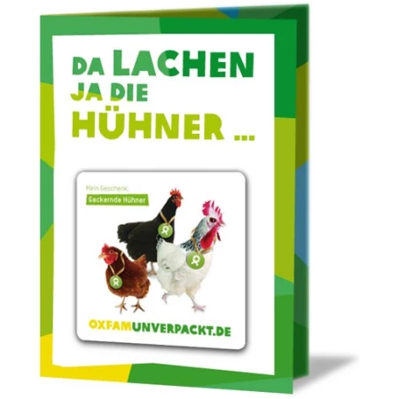OxfamUnverpackt Spenden-Geschenk "Gackernde Hühner" (Grußkarte mit Magnet)