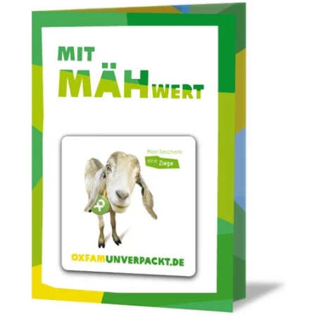OxfamUnverpackt Spenden-Geschenk "Ziege" (Grußkarte mit Magnet)