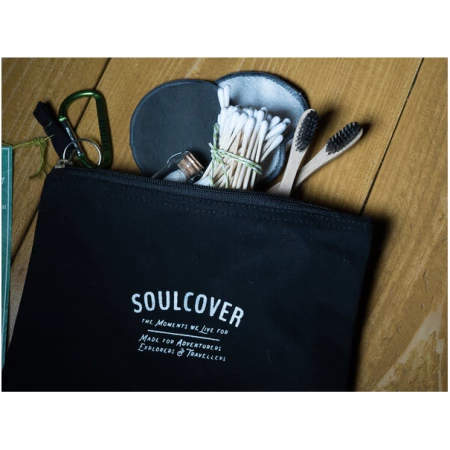 Soulcover FAIRREISEN Hygiene Reisetasche Kulturtasche mit Reißverschluss Bio Baumwolle 22 x 17 cm