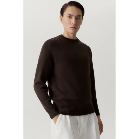 The Merino Wool Saddle Shoulder Sweater - Mocha Brown